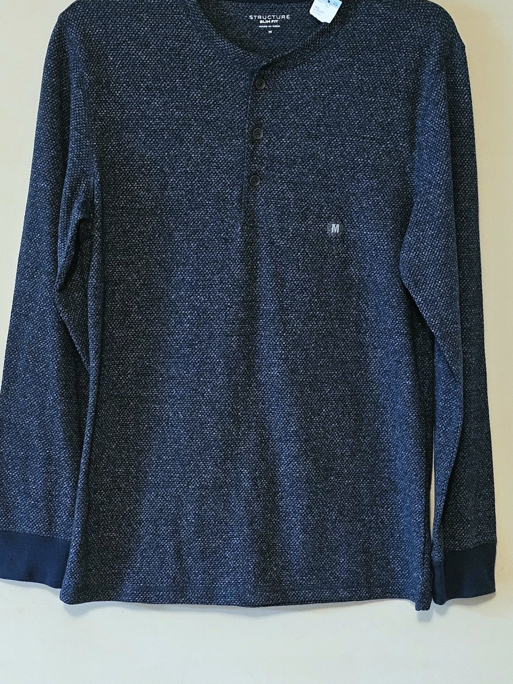 Structure Men's Blue Melange Long-Sleeve M Henley Shirt